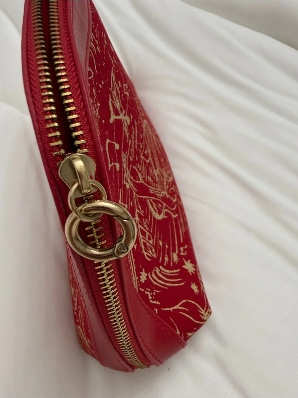 Carolina Herrera Red Cosmetic Pouch with Gold Celestial Print